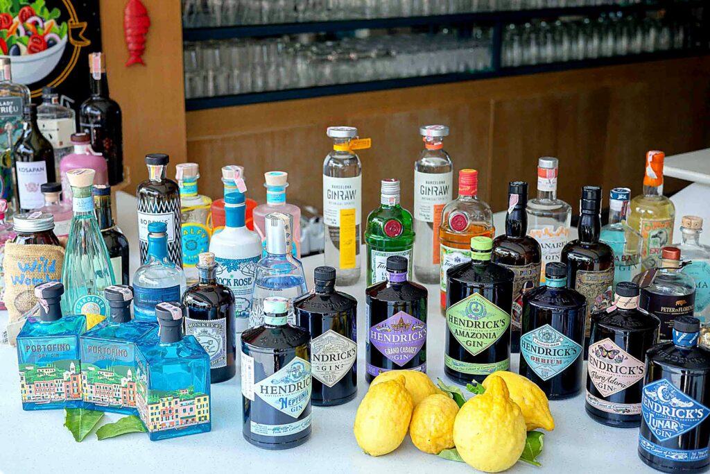 Part of the gin selection at the Gusto Italiano bar in Fishermans Village, Koh Samui